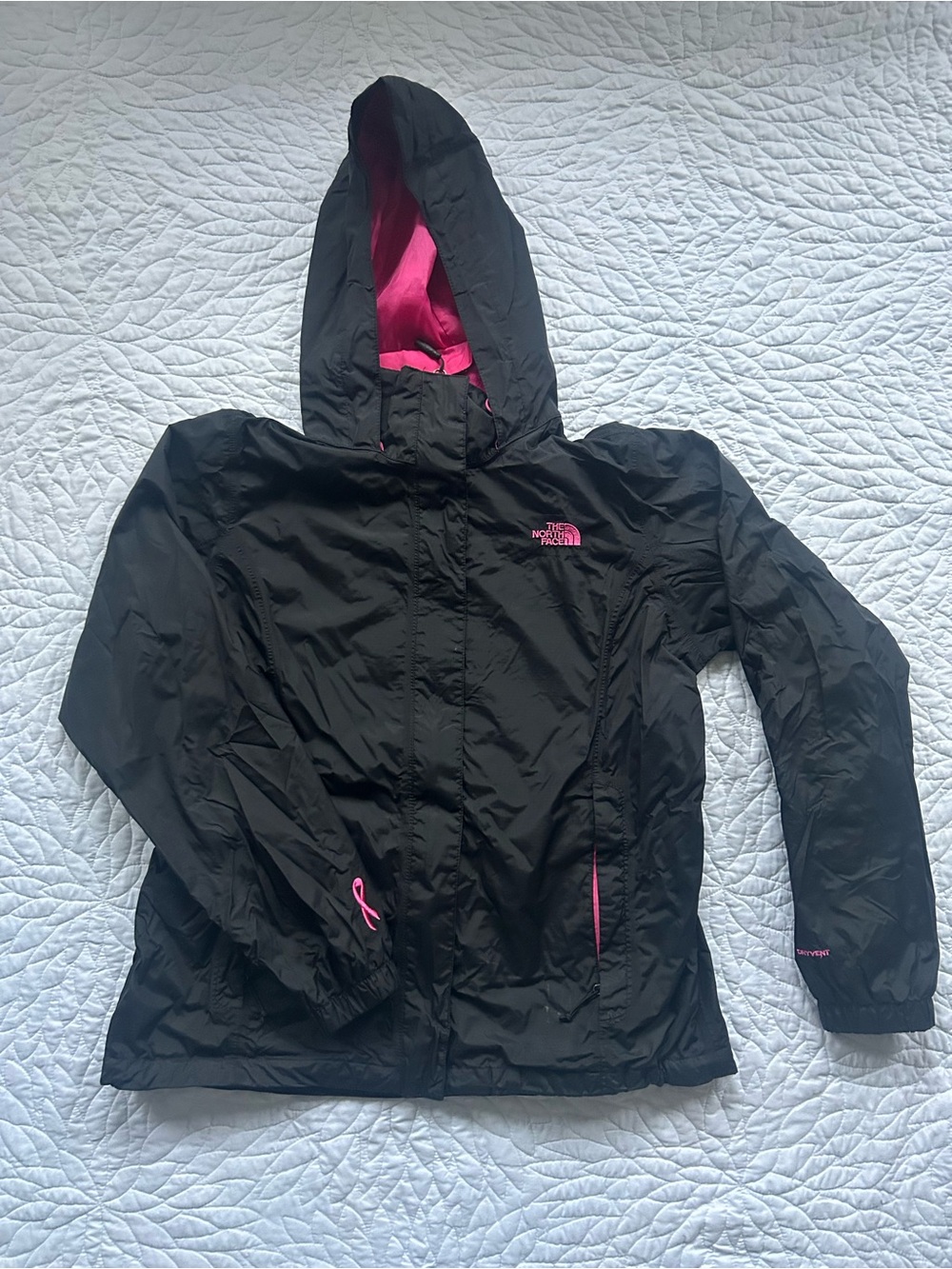 The North Face Black Raincoat with Pink Accents